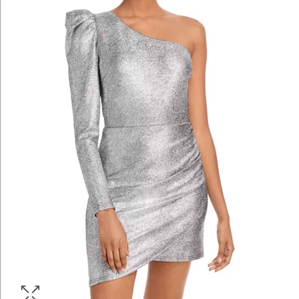 AQUA Metallic One Shoulder Dress